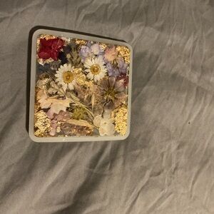 Floral Resin Coaster with Gold Accents